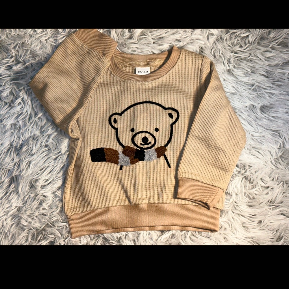 Tan Bear Graphic Pullover Sweatshirt